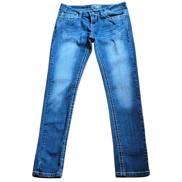 Reign Jeans Skinny Low-Rise Blue Sequins Size 9 US (or 31 waist) (GUC) - Picture 1 of 6